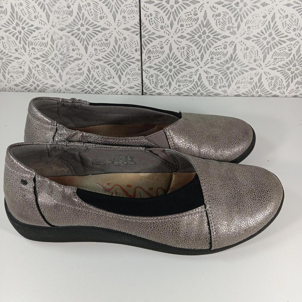 Earth Spirit Cloud Ease Womens Maci Shoe Flat Pewter Silver Vegan Leather Size 8